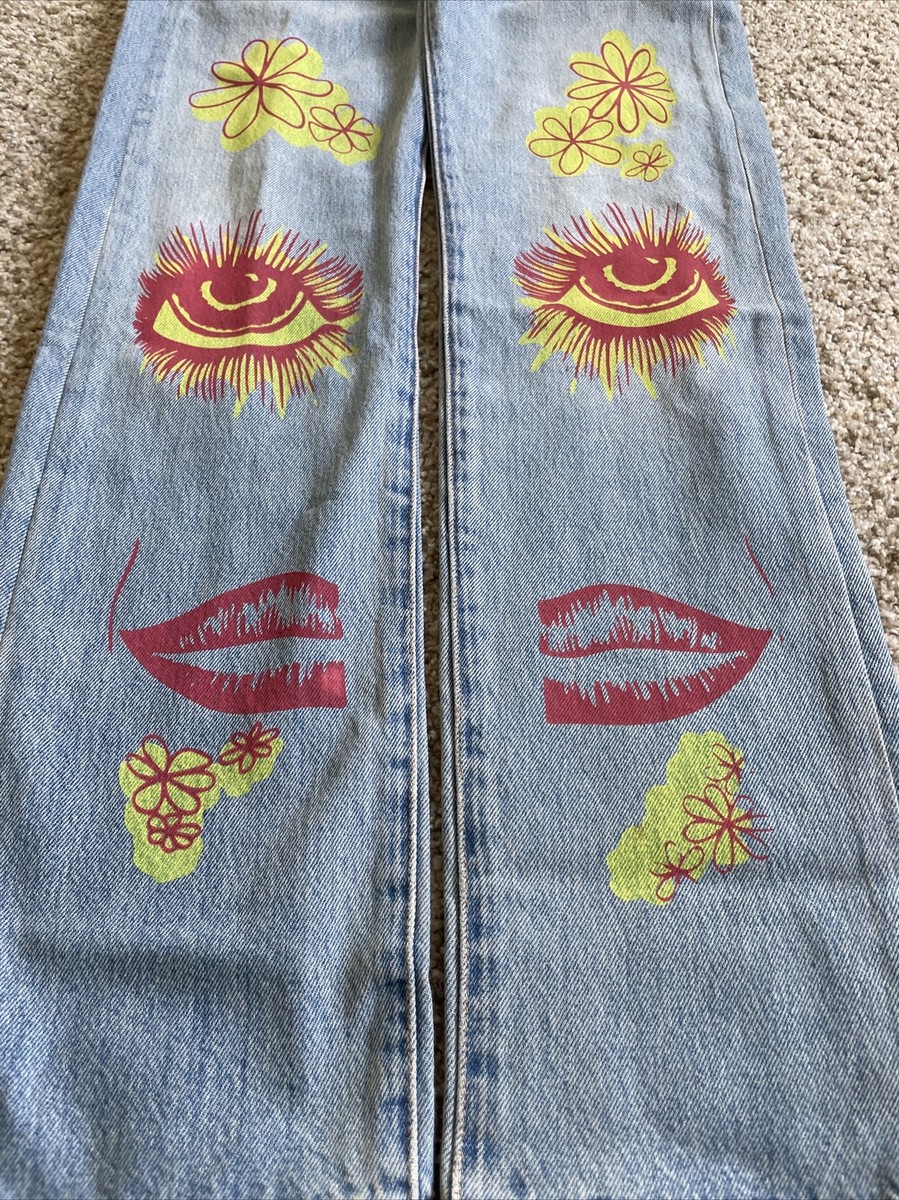 Levi's 501 Original Fit Men's Jeans Painted 'Crazy Leg Love' 60's