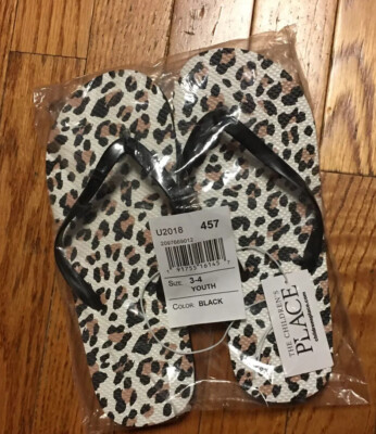 NEW Childrens Place Girls 3 4 Flip Flops Leopard Print Sandals