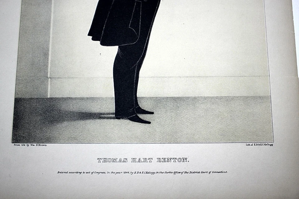 Impresión litografiada grande de 1844 'De la vida' por Wm H. Brown "THOMAS HART BENTON" Foto 3 de 4
