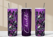 Skinny Tumbler - 20 - 30oz Custom Printed Personalized Skull And Roses - Name Pr