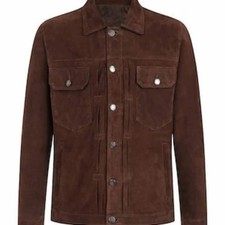 Men's Brown Leather Shirt Real Lambskin Festive Causal Wear Shirt Coat