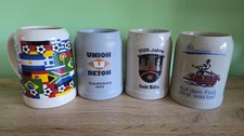 4 Steingut-Bierkr&uuml;ge Humpen - Fu&szlig;ball-WM, Union Beton, Stadt Nidda, Flo&szlig;fahrt