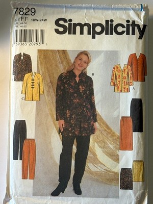 New Uncut FF Misses Size 18W-24W Tunic, Skirt & Pants Pattern, Simplicity 7829