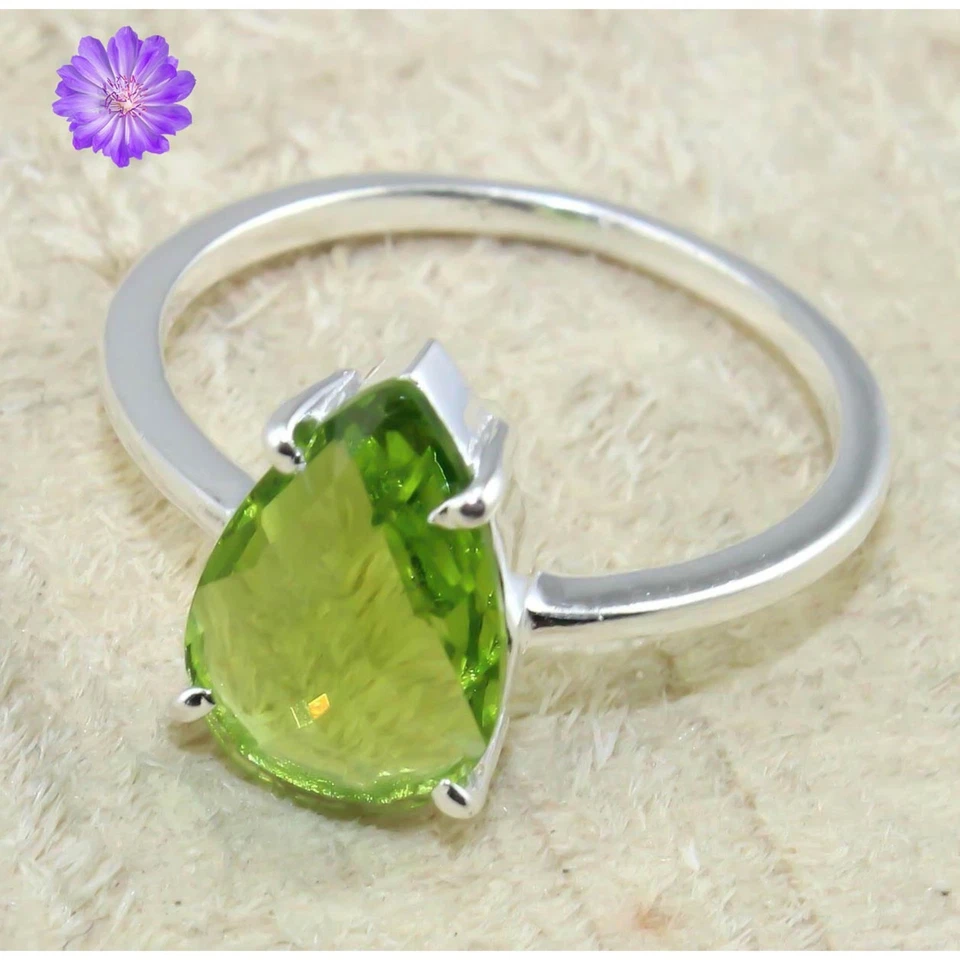 Green Peridot Gemstone 925 Sterling Silver Handmade Jewelry Ring Gift For - Image 2 of 4