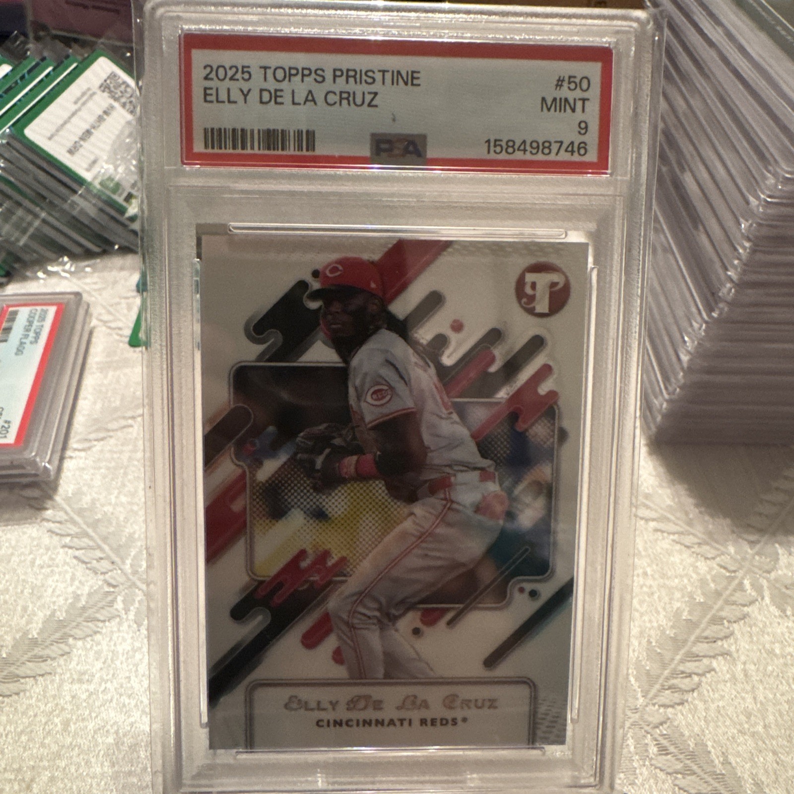 #50 Elly De La Cruz 2025 Topps Pristine PSA 9 view 2