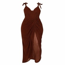 PrettyLittleThing Plus 18 Chocolate Brown Draped Underwire Midi Dress NWT