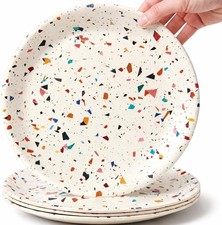 Bamboo 8-Inch Kids Plates 4-Pack Colorful, Non-Toxic Toddler Dinnerware,