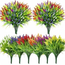12Pcs Artificial Flowers Outdoor Fake Lavender Plants Home Garden Spring Decor