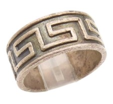 925 Sterling Silver Vintage Ring Carved Greek Key Pattern Band Sz 6 RG35093
