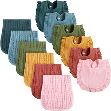 Newcotte 12 Pcs Cotton Muslin Baby Bibs Burp Cloths Set Absorbent Newborn