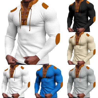 Breathe Easy in diesem Herren Langarm Fitness T-Shirt mit Schnürung Style