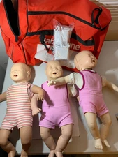 Lot Of 3 Laerdal Baby Anne CPR Training Mannequin Manikin, Xtra Lungs& Bag