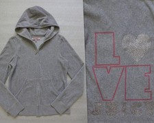 JUICY COUTURE Vintage Women's L Y2K Grey Velour Hooded Track Jacket LOVE JUICY