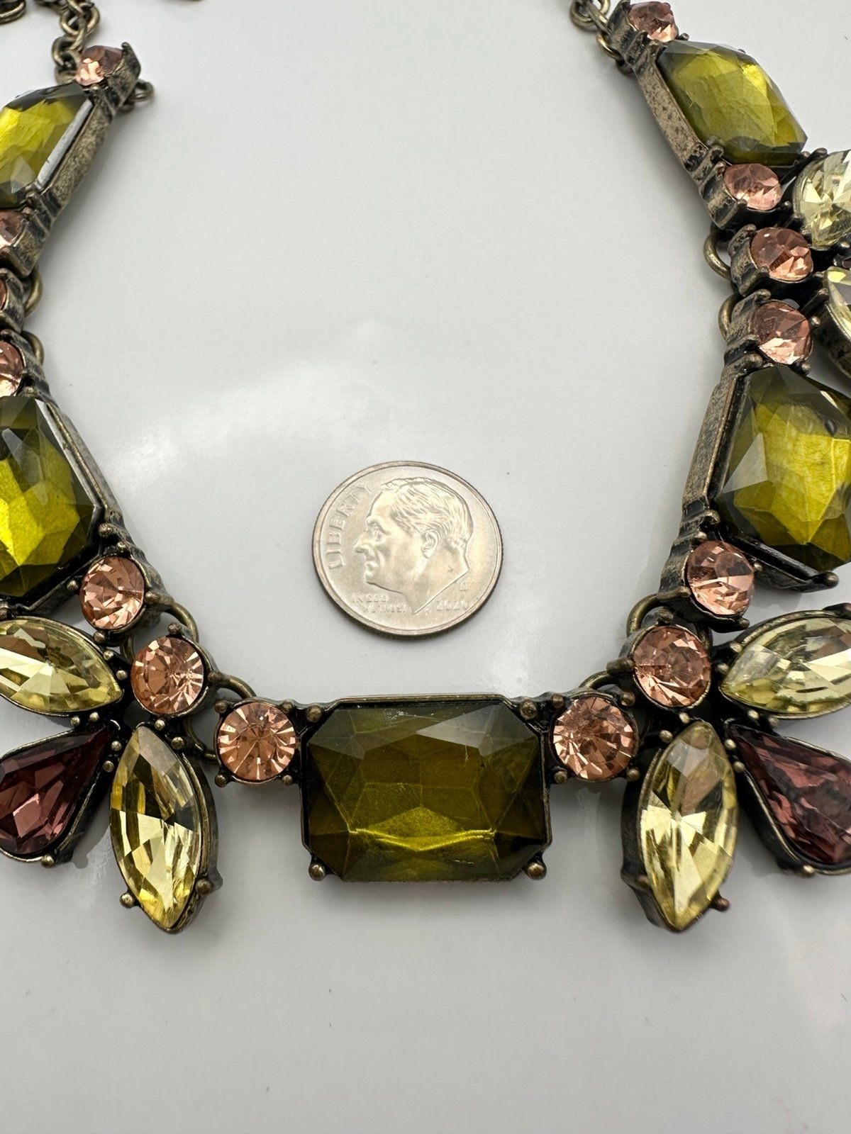 Cookie Lee green rhinestone Statement Necklace 21” - image 3