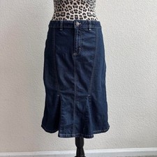 Apostrophe stretch vintage navy blue denim midi skirt