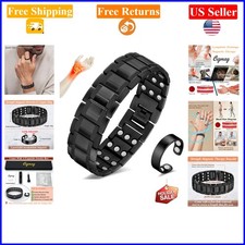 Men's 3-Row Magnetic Copper Bracelet and Ring Set, Adjustable, Hypoallergenic...