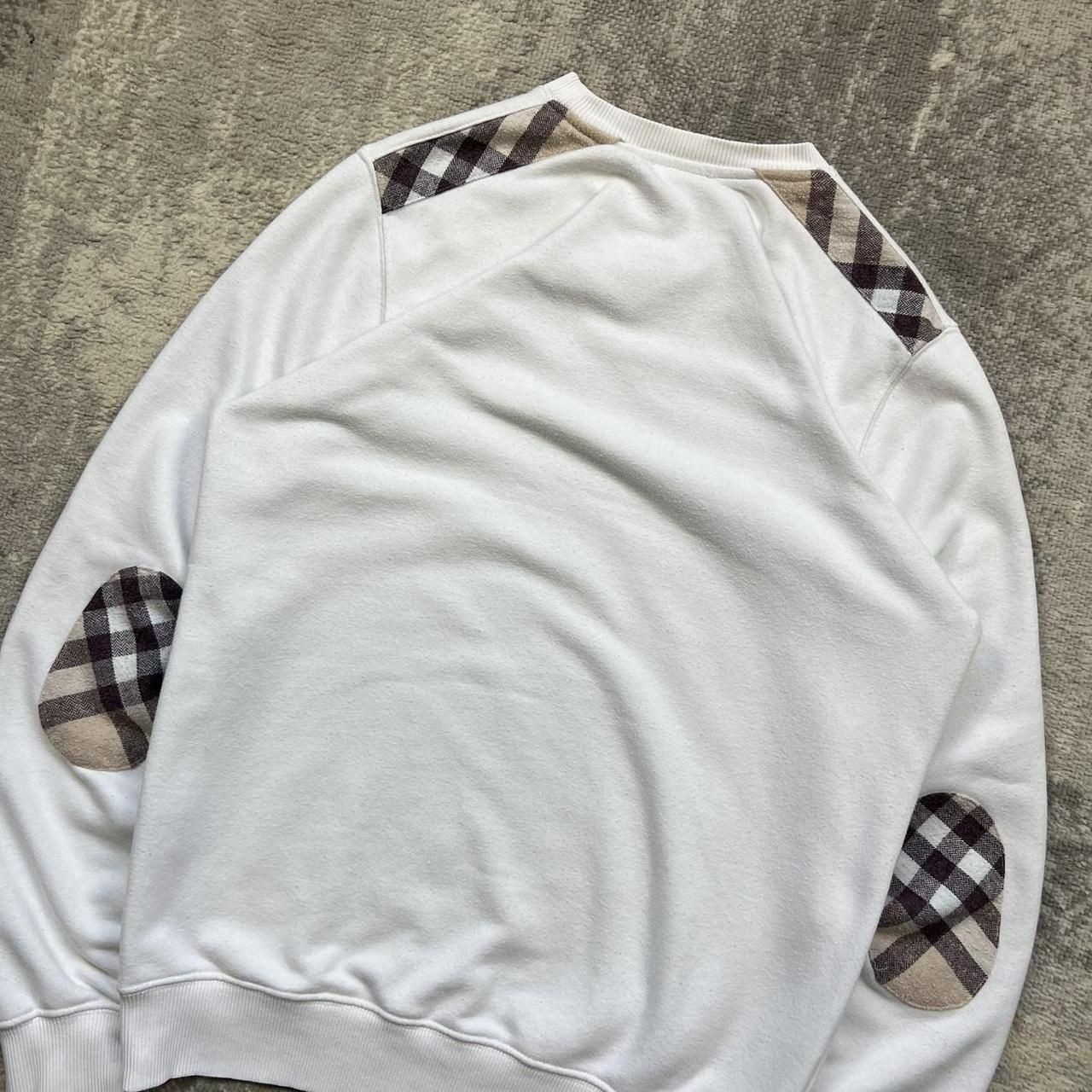 Y2K White Burberry Sweatshirt XL Women's Crew Neck Nova Check Panels image 6
