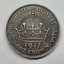 1937 AUSTRALIA Silver Crown Large Size Beautiful Circcam Patina Scratch *V290