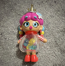 Girl Doll Figure Plastic Pink Hair Blue Eyes Crown Red Shoes Clear Capsule Body
