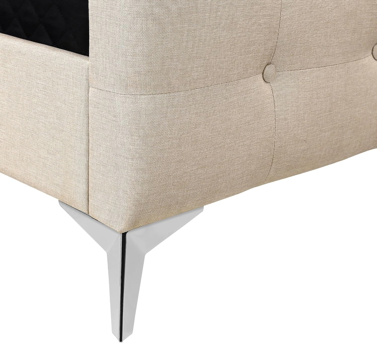 Contemporary Queen Bed Frame with Upholstered Linen Look and Metal Legs - Beige