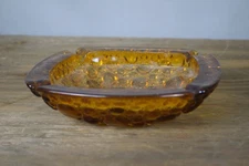 Vintage Amber Art Glass Ashtray Dish Pebble Textured Square Mid Century MCM