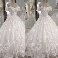 Wedding Dresses Off-the-Shoulder Sweep Train Lace Applique Princess Bridal Gowns