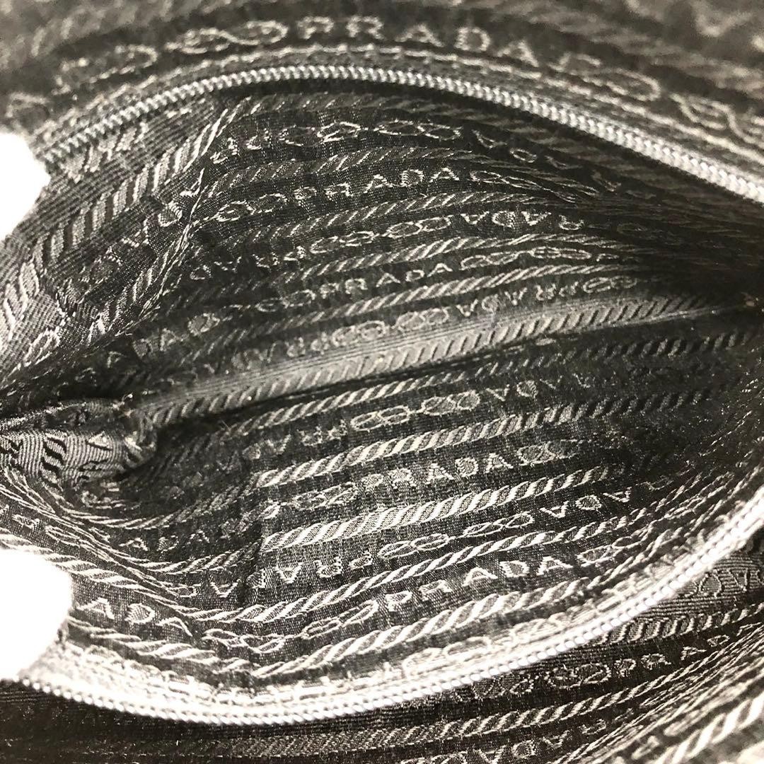 PRADA Shoulder Bag Triangle Logo Plate Silver Hardware Nylon Leather Black thumbnail 10