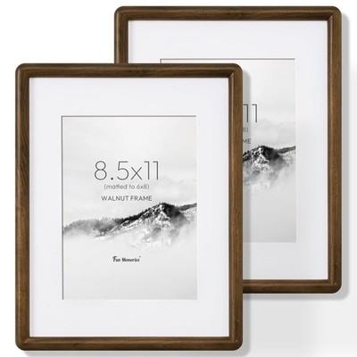 8.5 by 11 Picture Frame Set of 2, Usa-Sourced Walnut Wood Photo Frame with Tempe