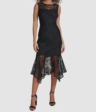 Kensie Dresses Women's Black Floral Embroidery Handkerchief Hem Dress Size 6