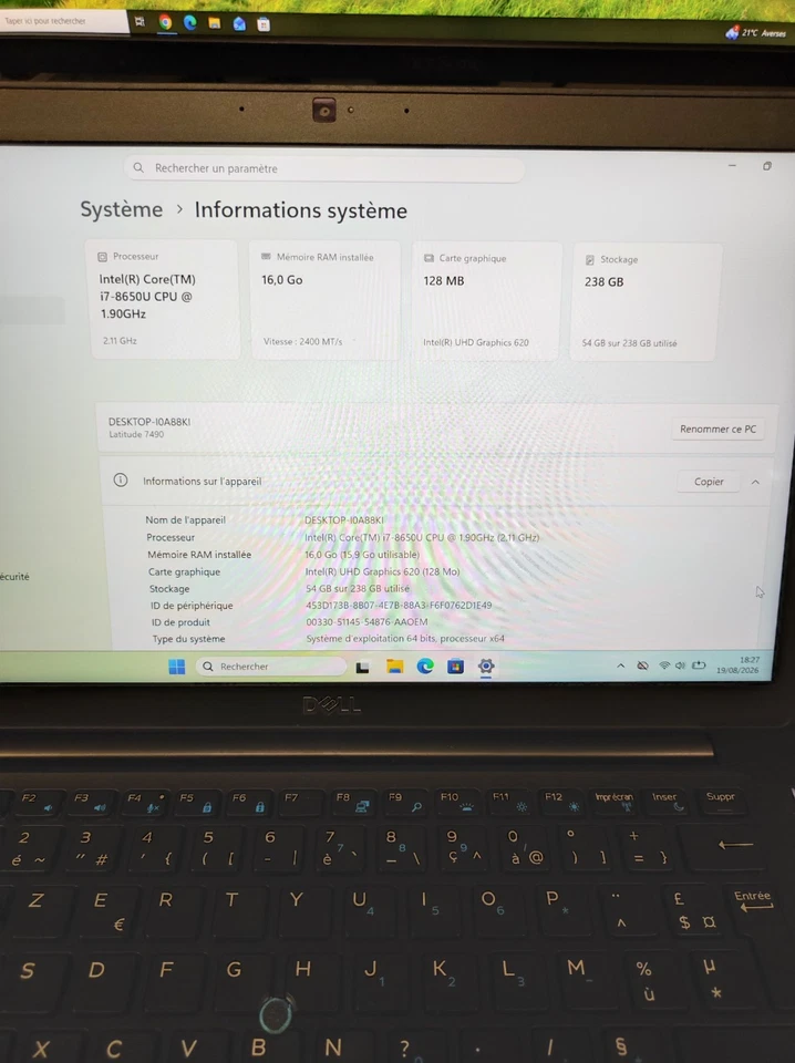Dell Latitude 7490 · i7-8650U · 16GB · 250GB, photo 3 sur 5