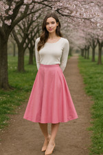 Ralph Lauren Pink A-line Midi Skirt Sz 12 Clean Silouhette Twee Feminine Chic