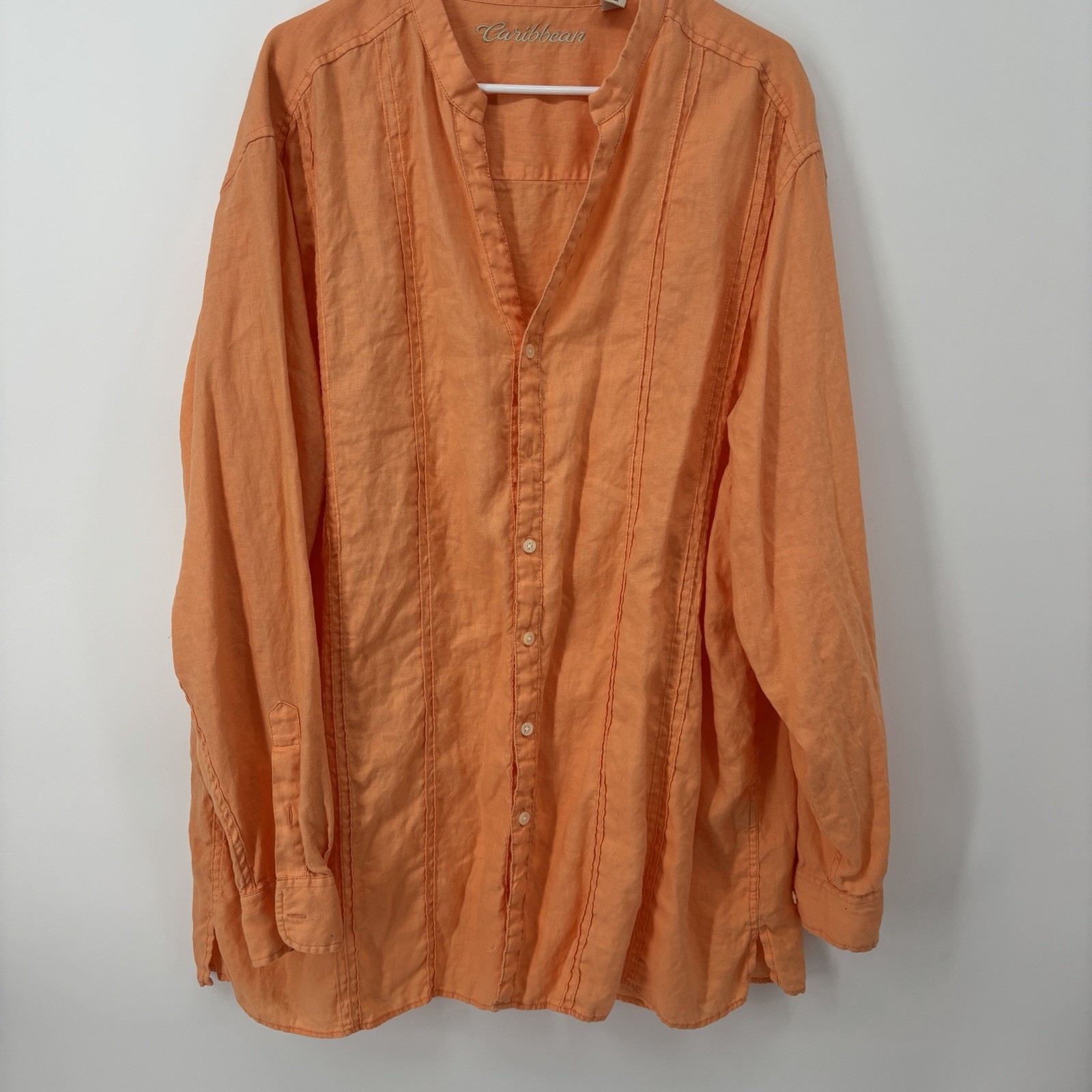 Caribbean Orange 100% Linen Long Sleeve Shirt Men’s Size 2XT Tropical Vacation