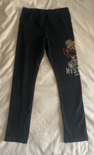 Hysteric Mini Girls Black Graphic Logo Teddy Bear Leggings Stretch Sz 5-6 120Cm