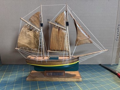 Handmade Folk Art Solid Wood Sailboat Green  St George   Maine State Prison 11 