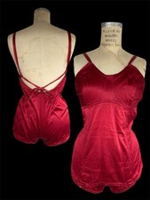 1930s red satin one piece swimsuit XS/S sun suit playsuit