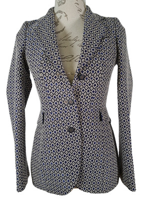 VILAGALLO Wollmischung Blazer Jacke dunkelblau Rauten Stern geometrisch - Größe 36