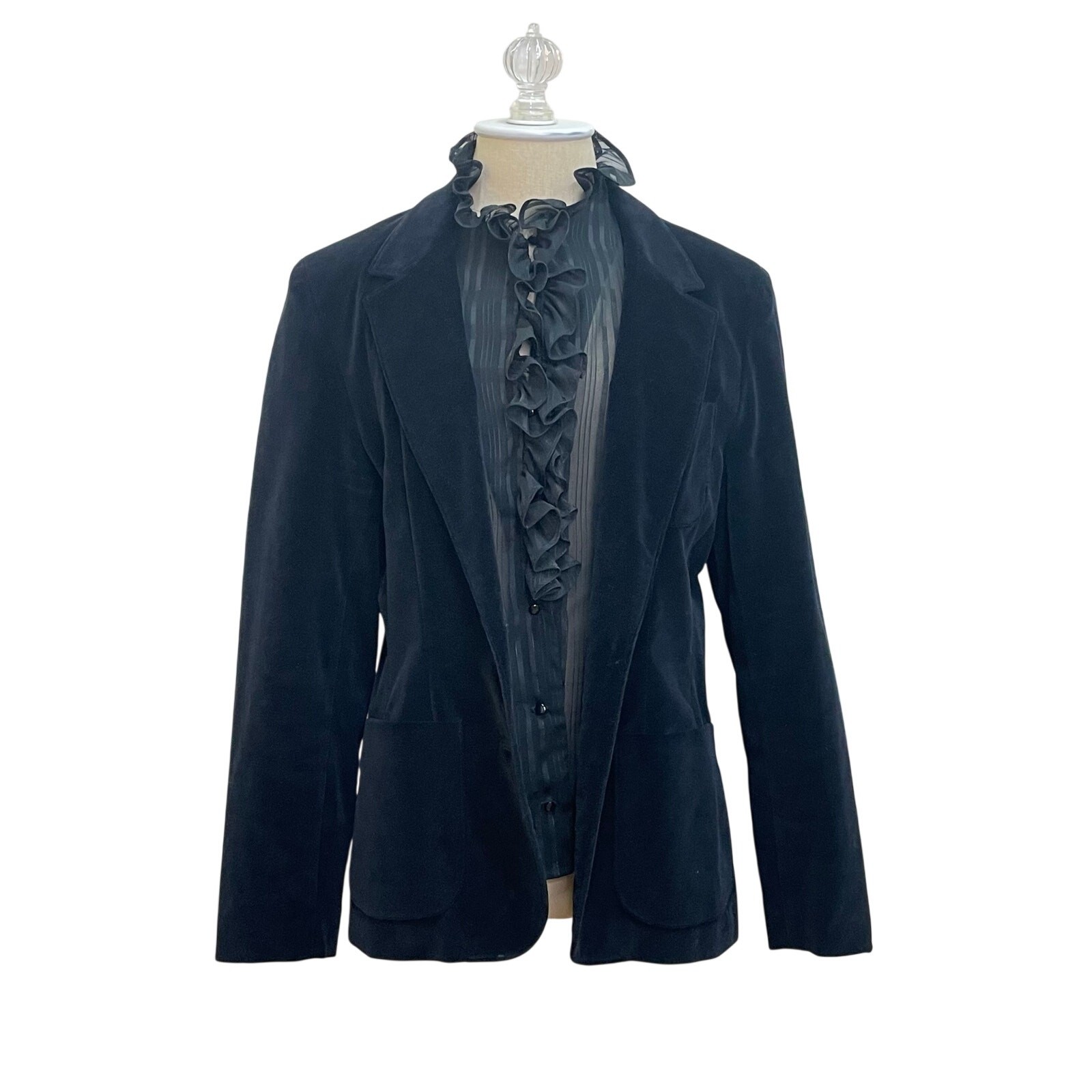 Vintage Black Velvet Women's Size 16 100% Cotton Blazer Jacket Made in Japan
