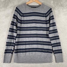 Banana Republic Merino Wool Striped Sweater Men's Medium Gray Navy Crewneck