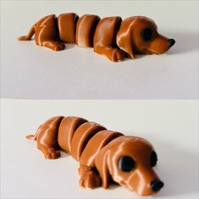 3D Printed Fun Sausage Dog Brown Dachshund Fidget Articulated Display Gift 10 Cm