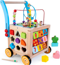 Wooden Baby Walker  Baby Push Walker with 9-In-1 Activity Cube, Sit to Stand Le