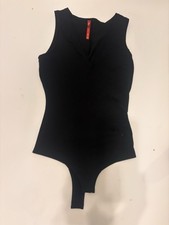 Spanx Black V-Neck Bodysuit Sleeveless Snap Closure Small Shape Wear