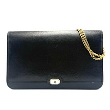 ChristianDior Christian Dior Logo Plate Chain Shoulder Bag CD Logo Black Gold