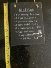 TOILET RULES Funny Slate Hanging Plaque Sign For Toilet, Pub, Man Cave