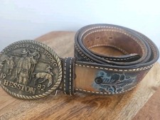 VINTAGE HANDPAINTED TOOL LEATHER BELT 43in ACORNS  OAK LEAVES / WESTERN Cowboy