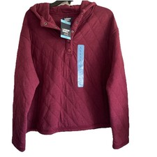 Lands' End Women's Midweight Relaxed Fit Quilted Pullover Hoodie Sz L NWT