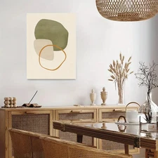 Beige Green Abstract Framed Canvas Stretched Ready to Hang 50x40 Home decor Gift