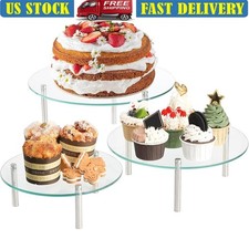 Tempered Glass Cake Stand 3 Tiered Display W/ Stainless Steel Legs Parties New