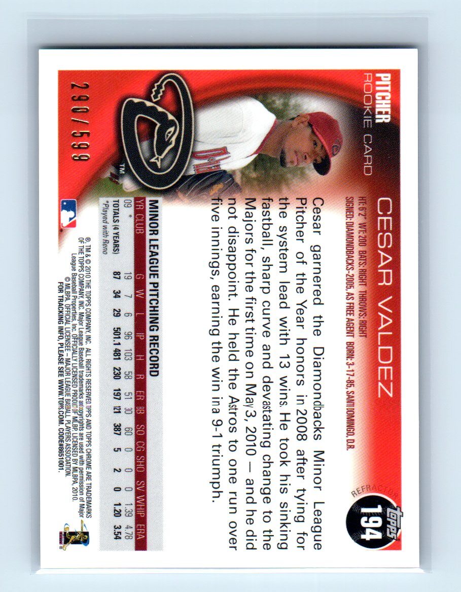 2010 Topps Chrome - Cesar Valdez #194 Purple Refractor /599 (RC