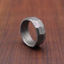 Damascus Steel Diamond cut Finish Ring Band Handmade Damascus Ring For Men