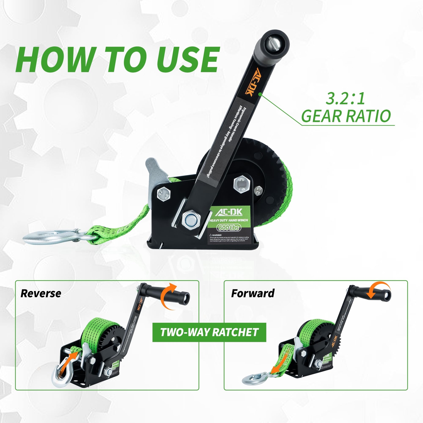 AC-DK 600lb Heavy Duty Boat Trailer Winch with 19FT Strap for Boat Truck Trailer